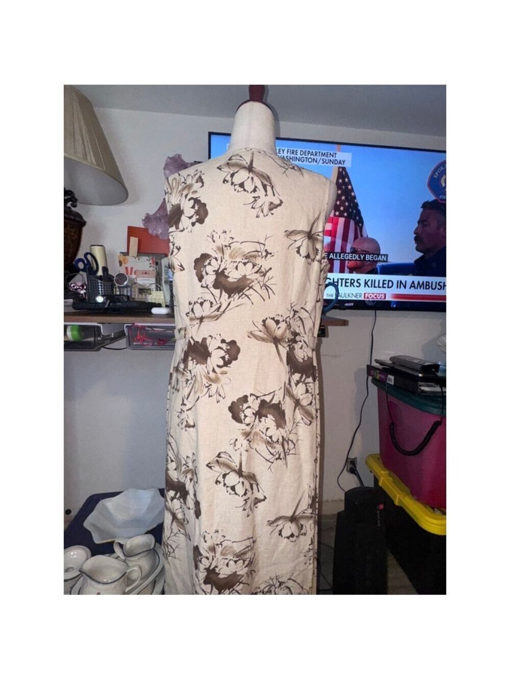 Linen dress brown on brown sz medium sleeveless maxi Vietnam Norton McNaughton - Picture 4 of 14